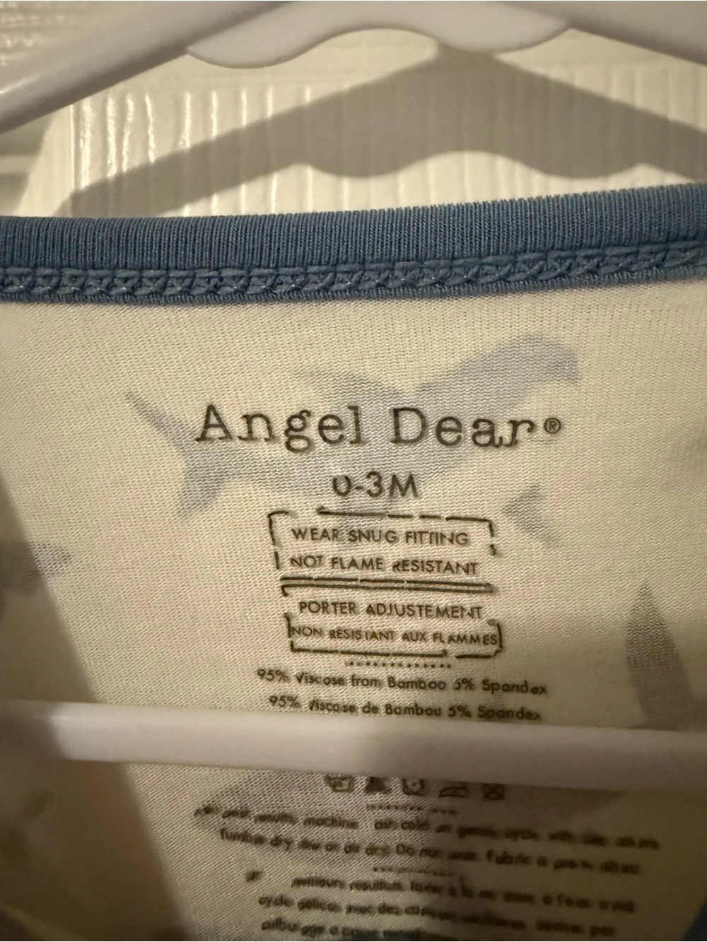 Angel Dear Baby Shark-Print One-Piece Romper in Cream and Blue